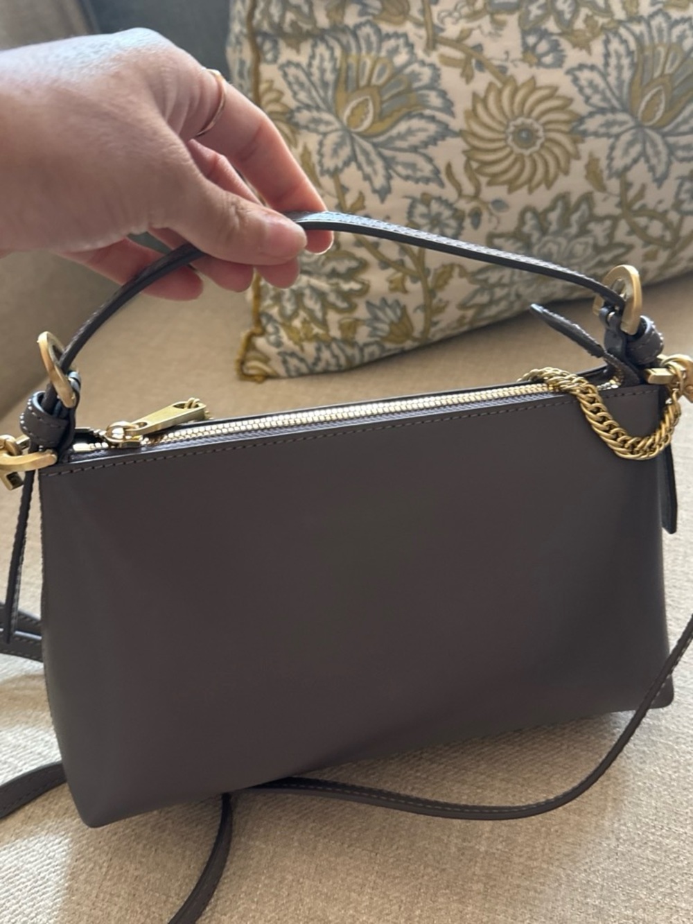 ZAC Zac Posen Gray Leather Mini Top-Handle Bag with Gold Chain - Picture 2 of 4